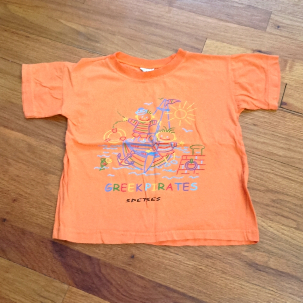 3/$10 🌟 Kids Toddler 4T Orange Greek Pirates Spetses Vaca Travel T-shirt Shirt